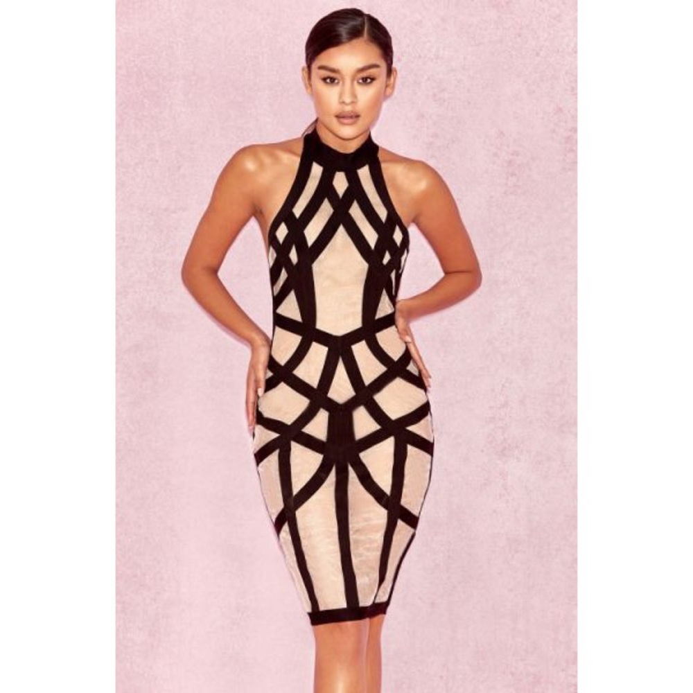 House of CB MEERAN Black Bandage & Nude Mesh Dress